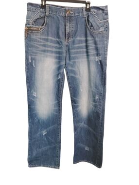 Smash Blue Distressed Straight-Leg Jeans Sz 40